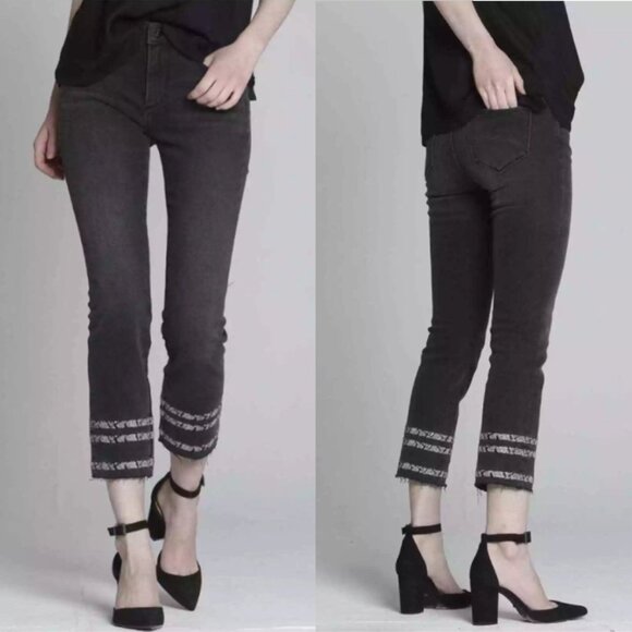 DRIFTWOOD Colette Straight Crop Jean Snake Print Dark Wash Raw Hem Size 28 - Picture 1 of 8